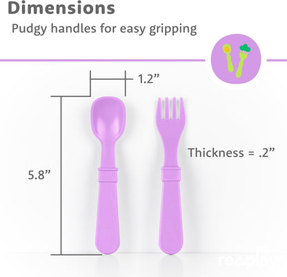 Re-Play Toddler Forks and Spoons Set - 6x6 Utensils Set for Kids - Dishwasher and Microwave Safe - Made in USA - Set of 12-5.8" x 1.2" x 0.2" - Sorbet