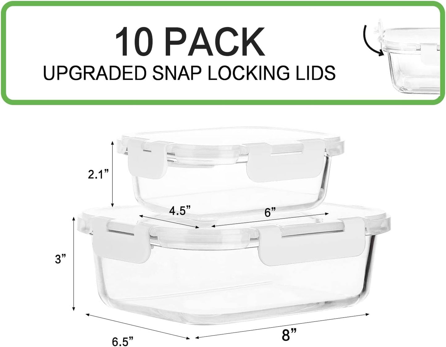 [10-Pack] Glass Meal Prep Containers with Lids, MCIRCO Food Storage Containers with Snap Locking Lids, Airtight Lunch Containers, Microwave, Oven, Freezer and Dishwasher