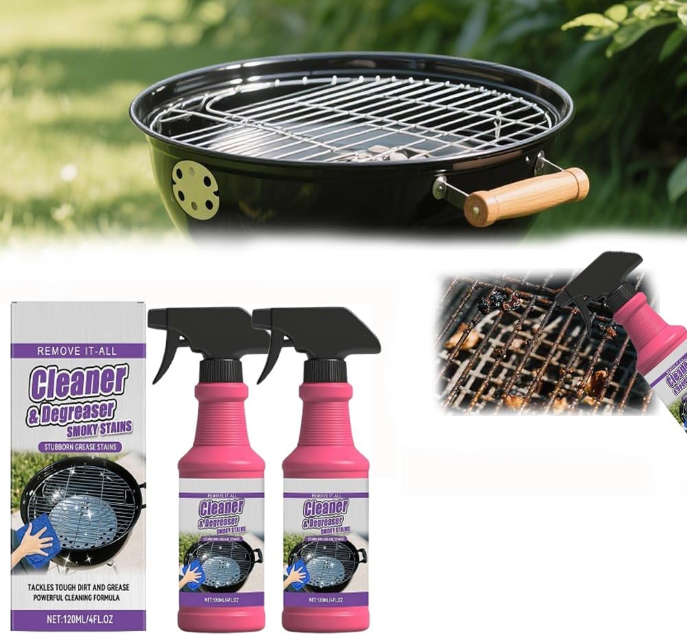 Fast-Acting Heavy-Duty Grill Degreaser Spray, 120ml BBQ Grill Cleaner, 𝐆rill and Smoker Cleaner and Degreaser,Safe for Stainless Steel & Porcelain, Removes Burnt Food & Grease (1 Pcs)