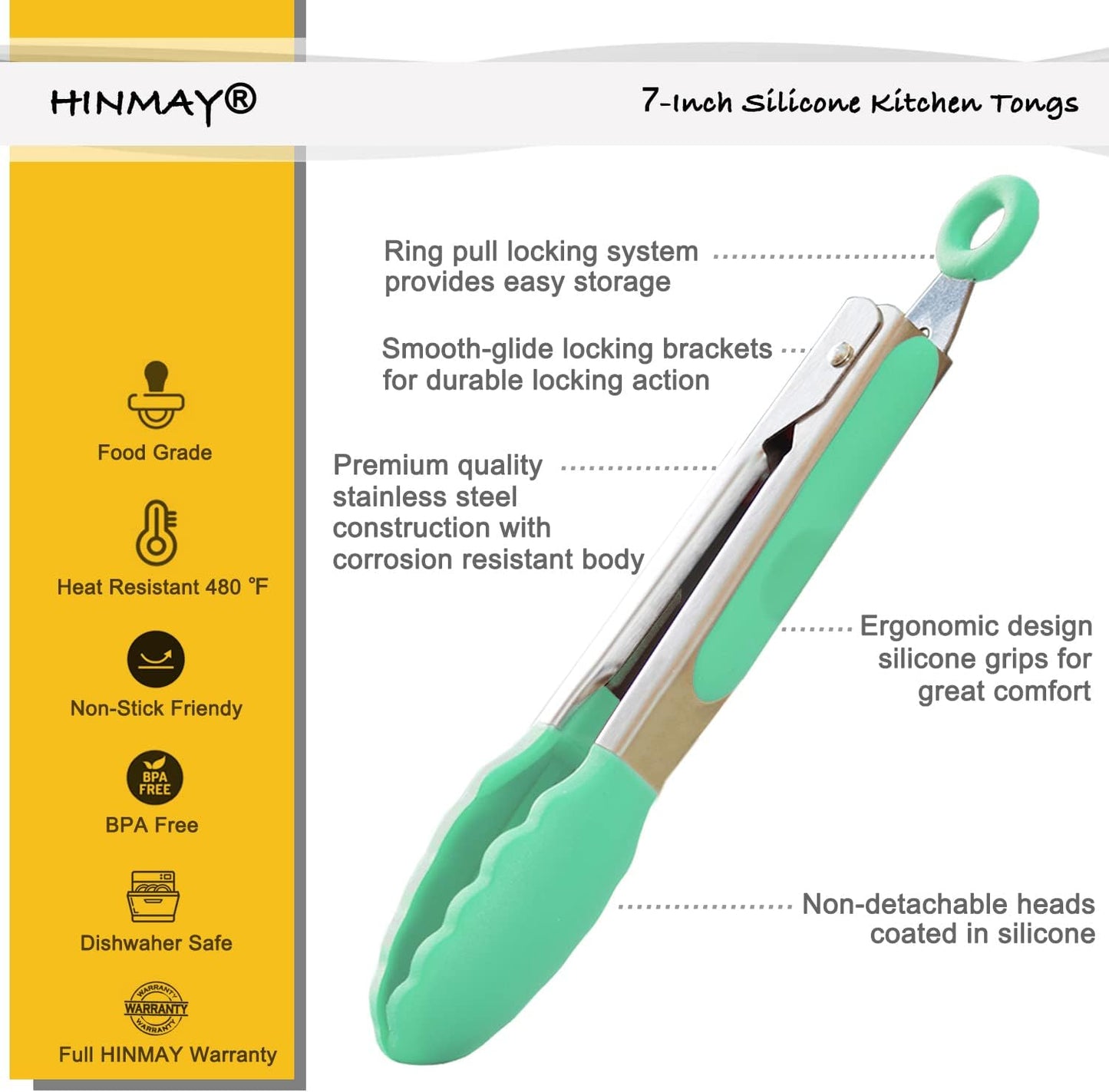 HINMAY Small Silicone Tongs 7-Inch Mini Serving Tongs, Set of 3 (Black Gray White)