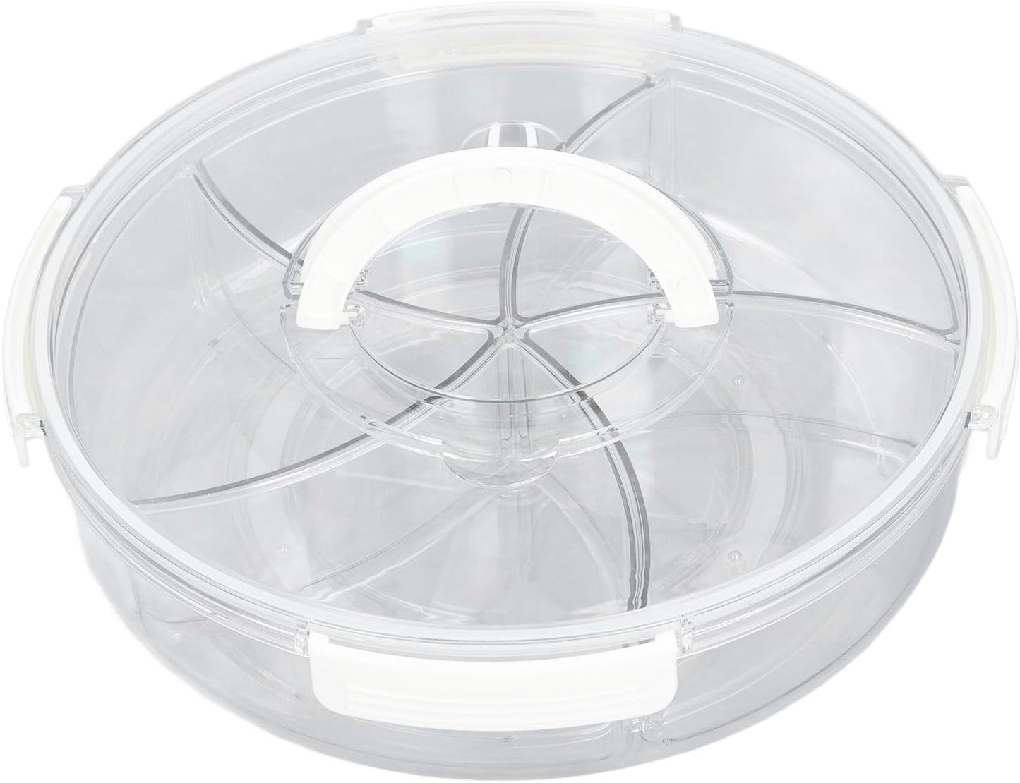 5 Grid Round Rotating Snack Box, Divided Food Storage Container With Lid & Handle, Multi - compartment Serving Tray for Fruit Nut Candy Snack Party Household Use (White)