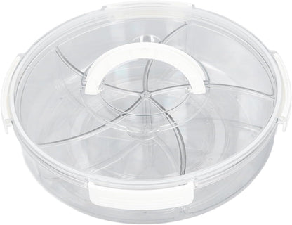 5 Grid Round Rotating Snack Box, Divided Food Storage Container With Lid & Handle, Multi - compartment Serving Tray for Fruit Nut Candy Snack Party Household Use (White)