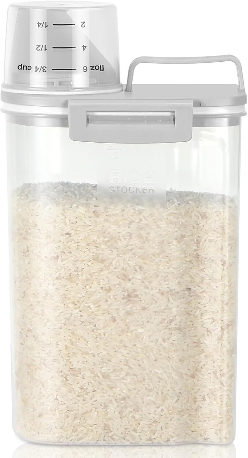 TBMax Rice Storage Container 2 Pack, Plastic Kitchen Pantry Food Storage Container with Cup, Small Pet Dog Cat Food Container Dispenser