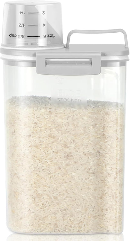 TBMax Rice Storage Container 2 Pack, Plastic Kitchen Pantry Food Storage Container with Cup, Small Pet Dog Cat Food Container Dispenser