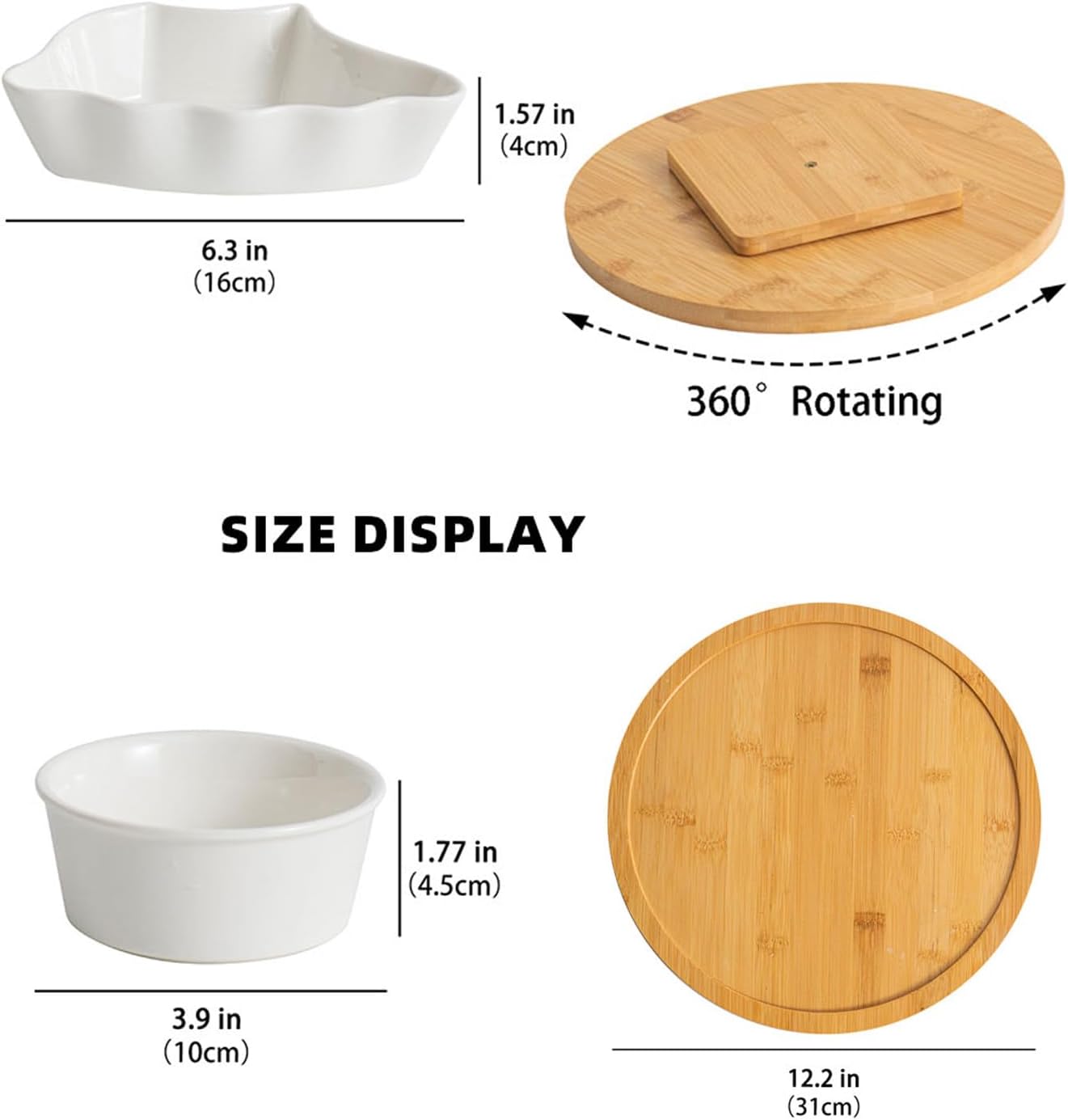 7-Piece Divided Serving Tray Set for Party, 12-Inch Rotating Serving Tray for Dining Table with Removable Dividers, Lazy Susan Platter for Charcuterie, Appetizers & Snacks