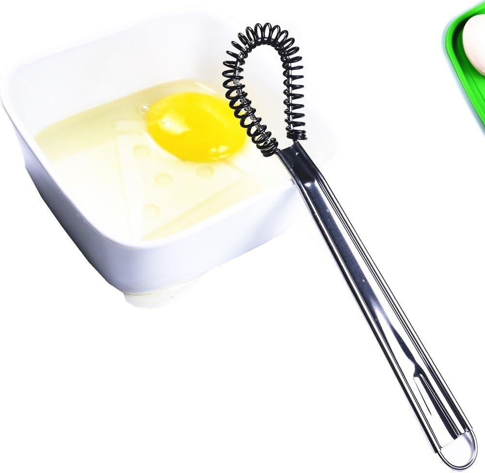 Stainless Steel Mini Spring Egg Beater Silicone Whisk Magic Hand Held Sauce Stirrer Blender Milk Frother Foamer Coffee Mixer (2Pack-Silicone+Steel coil)