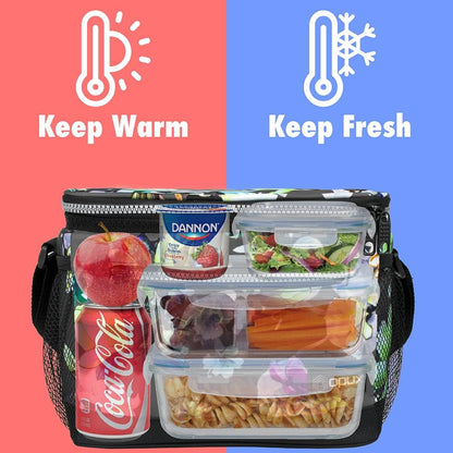 opux Insulated Lunch Box Men Women, Lunch Bag for Work School, Leakproof Soft Cooler Tote Adult, Large Lunch Pail Kids Boys Girls, Picnic Beach Food Bag with Shoulder Strap, Purple Floral