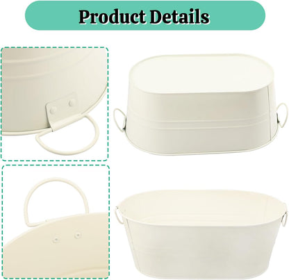 3 PCS 15.3 x 9 x 6 inch White Metal Galvanized Tub with Handles, 3 Gallon Large Beverage Tubs for Wine, Cocktails, Parties, Outdoor Beer Ice Tub