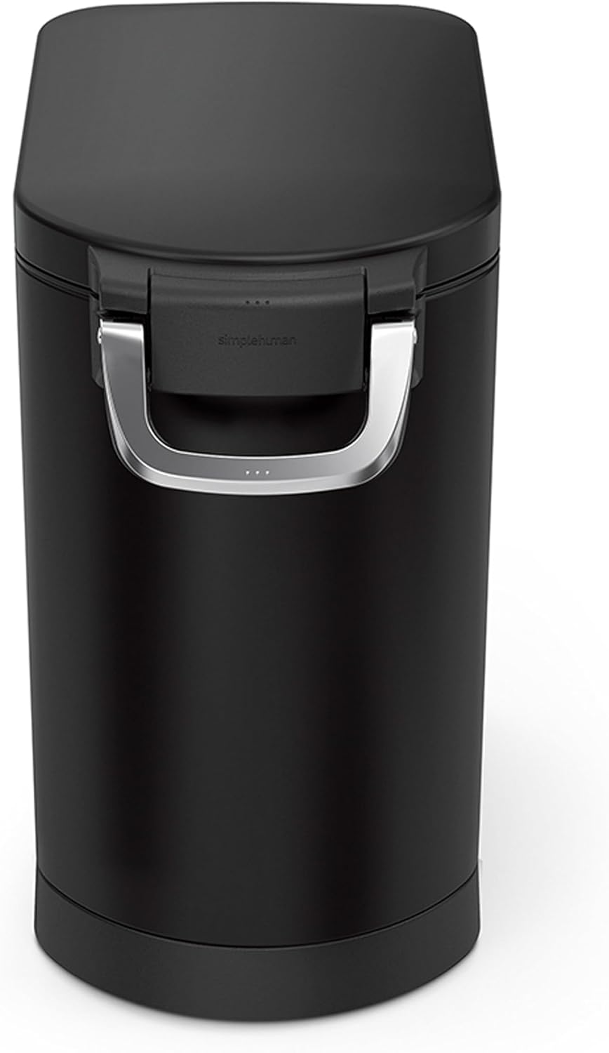 simplehuman 25 Liter, 27 lb / 12.2 kg Medium Pet Food Storage Container for Dog Food, Cat Food, and Bird Feed, Alloy Steel, Matte Black