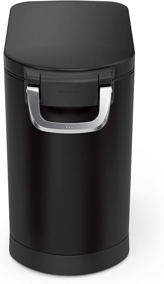 simplehuman 25 Liter, 27 lb / 12.2 kg Medium Pet Food Storage Container for Dog Food, Cat Food, and Bird Feed, Alloy Steel, Matte Black