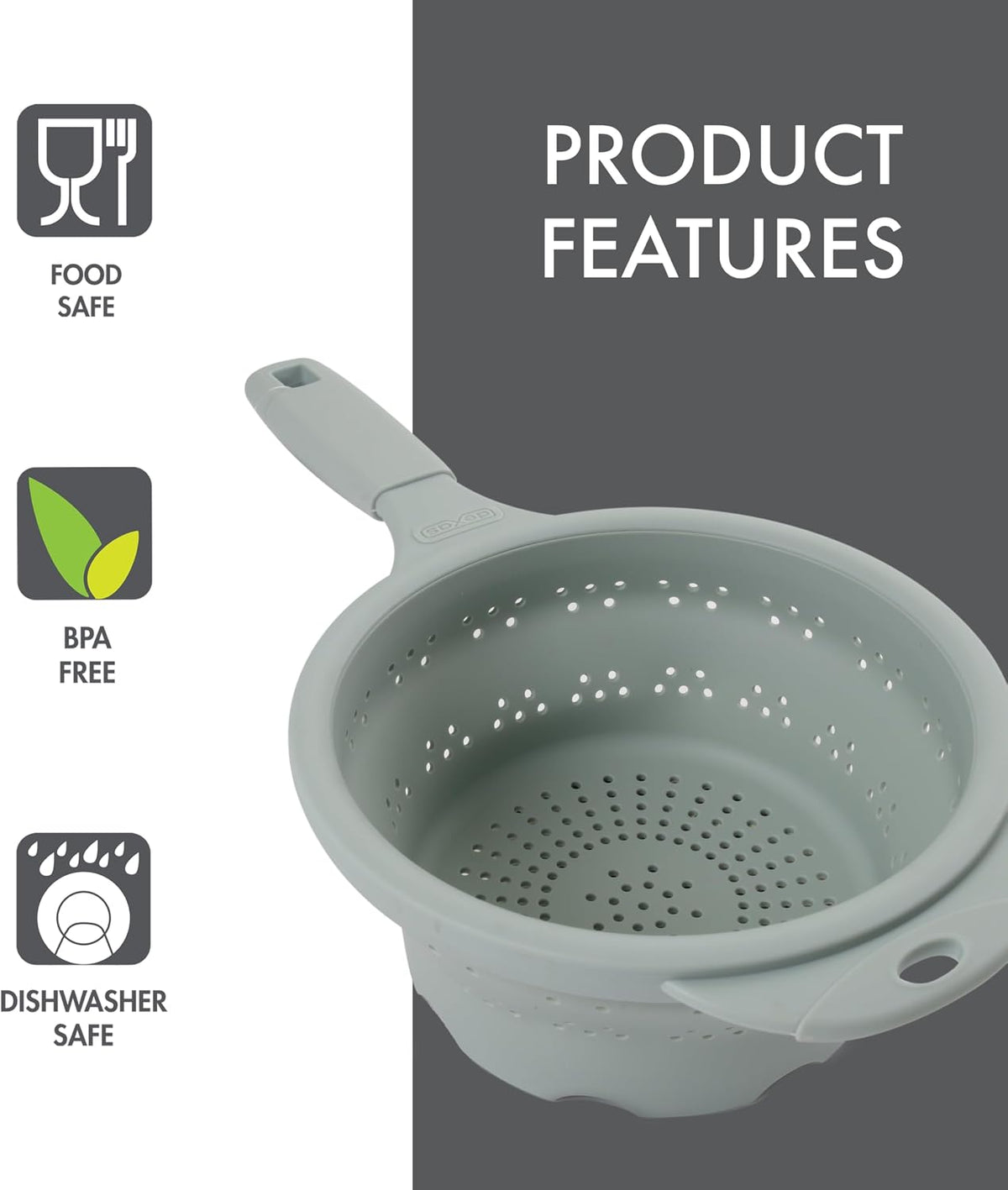 Dexas 10" Collapsible Silicone Colander in Cream, Kitchen Strainer with Handles, 15.1 Cup Capacity | BPA-Free, Heat-Resistant, Space-Saving Kitchen Tool