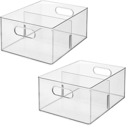 iDesign Divided All-Purpose Bin for Kitchen and Pantry Storage - Set of 2 - Clear - Made in USA