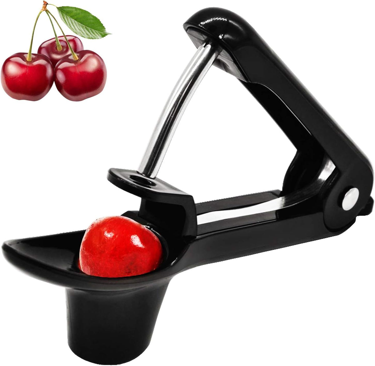 Cherry Pitter, YISSCEN Cherry Olive Seed Remover Tool with Food-Grade Silicone Cup, Heavy-Duty Cherry Stoner/Cherry Core Remover/Oliver Pitter with Space-Saving Lock Design (Black)