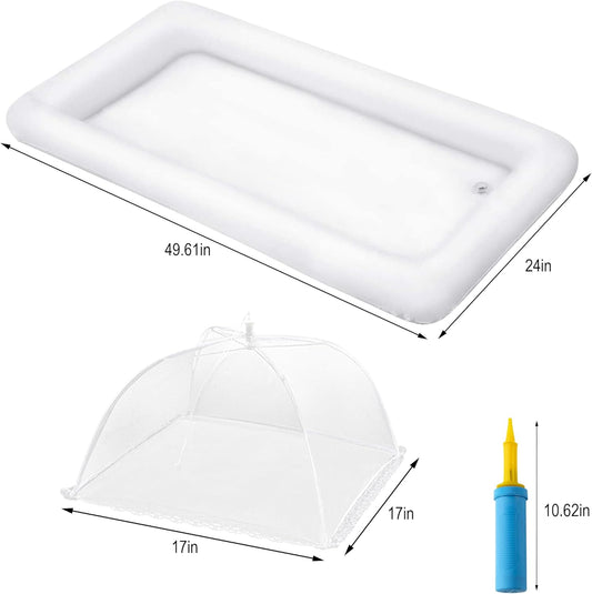 HBlife 4 PCS Inflatable Serving Bar, 2 Size Inflatable Buffet Cooler for Party,BBQ,Luau, Salad Ice Tray Food Drink Containers with Drain Plug and 1 Hand Air Pump