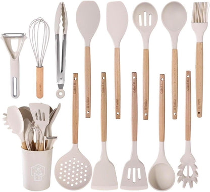 Silicone Cooking Utensils Set 446°F Heat Resistant Silicone Kitchen Utensils Set, Spatula, Turner Tongs, Spoon, Whisk,Kitchen Gadgets for Nonstick Cookware, BPA Free