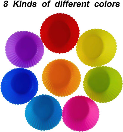 24 Pack Silicone Baking Cups Reusable Muffin Liners Non-Stick Cup Cake Molds Set Cupcake Silicone Liner Standard Size Silicone Cupcake Holder Silicon Cups for Baking Bpa Free (4 Colors)