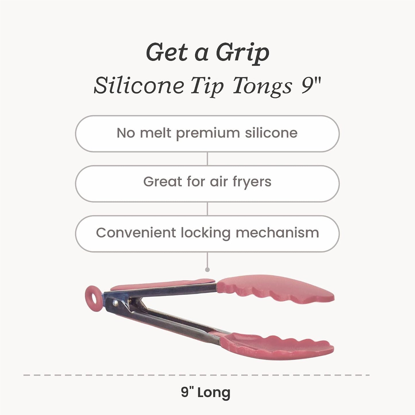 StarPack Premium Silicone Kitchen Tongs Set of 2 (9-Inch & 12-Inch) - Stainless Steel with Non-Stick Silicone Tips, High Heat Resistant to 480°F, For Cooking, Serving, Grill, BBQ & Salad (Cherry Red)