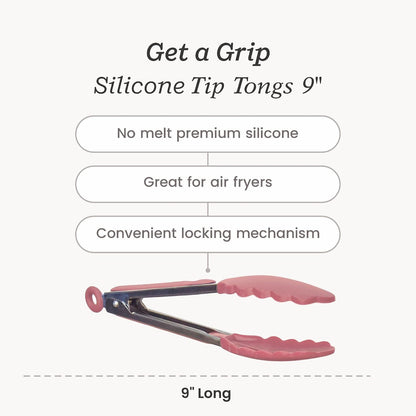 StarPack Premium Silicone Kitchen Tongs Set of 2 (9-Inch & 12-Inch) - Stainless Steel with Non-Stick Silicone Tips, High Heat Resistant to 480°F, For Cooking, Serving, Grill, BBQ & Salad (Cherry Red)