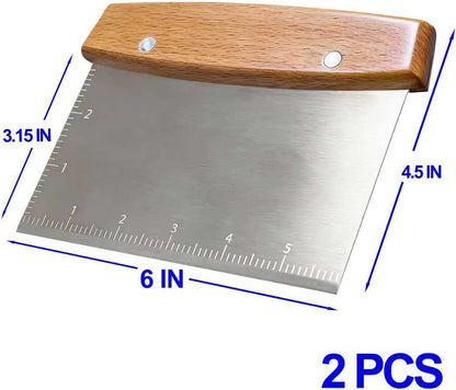 Professional Dough Cutter & Bench Scraper - Ultimate Dough Scraper Tool with Stainless Steel Blade & Wood Handle
