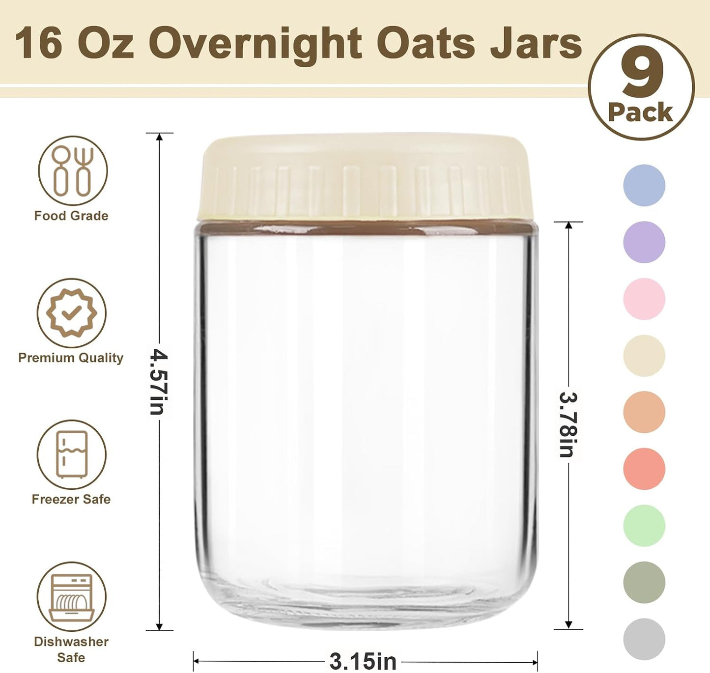 Overnight Oats Containers with Lids, 10oz Wide Mouth Mason Jars with Lids, 9 Pack Glass Jars with Airtight lid for Chia Pudding Yogurt Salad, Meal Prer Oatmeal Jars, Pink