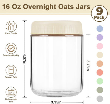 Overnight Oats Containers with Lids, 10oz Wide Mouth Mason Jars with Lids, 9 Pack Glass Jars with Airtight lid for Chia Pudding Yogurt Salad, Meal Prer Oatmeal Jars, Pink