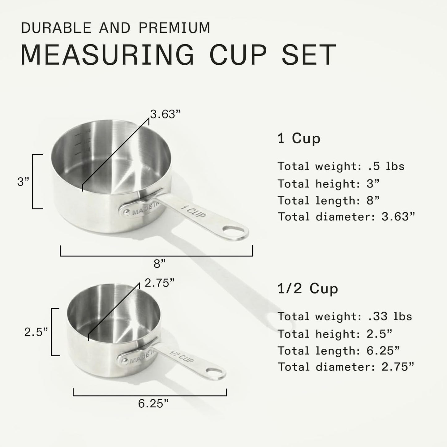 Made In Cookware - Measuring Cup Set - Stainless Steel - Stackable - Dishwasher Safe