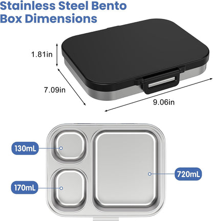 Pawtong Stainless Steel Bento Lunch Box for Kids | 3-Compartment Lunch Box Container Kids | 100% Leakproof, Eco-Friendly, Perfect Portion Control for Kids&Adult Healthy Meals (Purple)