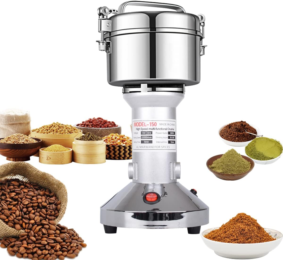 LEJIEYIN Electric herb Grinder 550g High Speed Electric Stainless Steel Spice Flour Mill Herb Grinder Powder Machine for Dry Food Grin