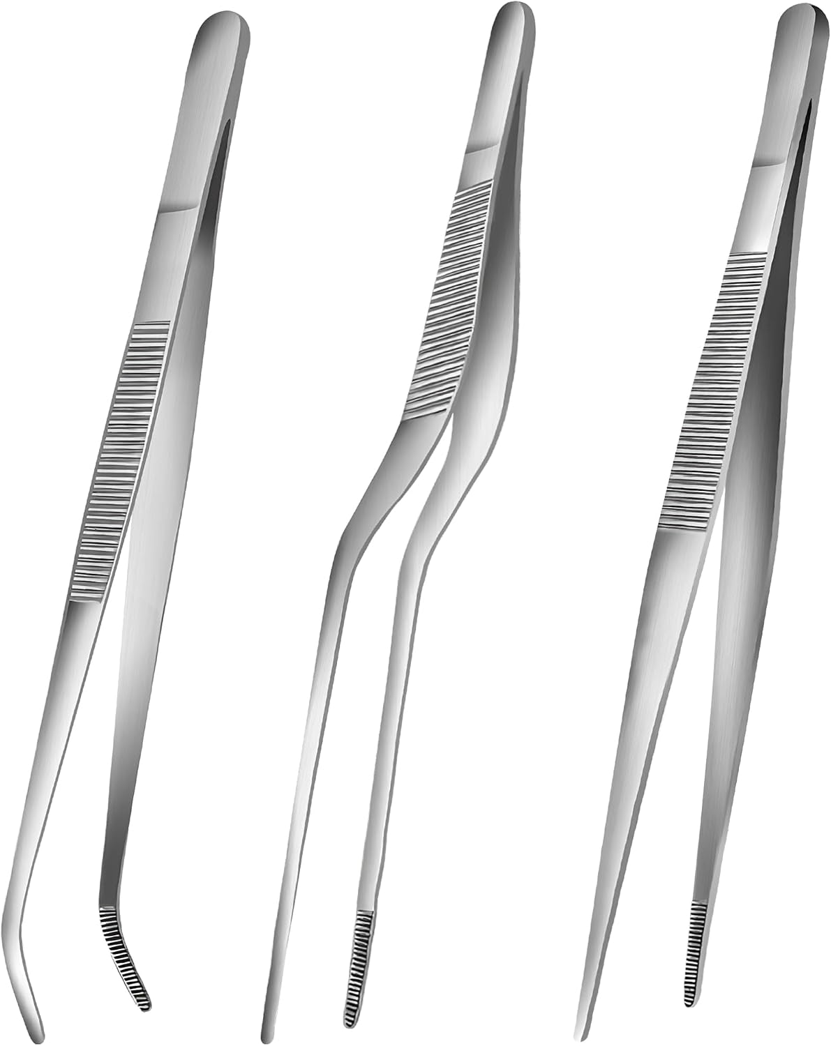 6.3 Inch Food Tweezers Stainless Steel with Precision Serrated Tips, 5PCS Kitchen Tweezers Set for Cooking, Baking, Cookie Cake Decoration, Metal Plating Tweezers