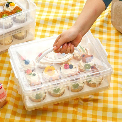 4-Tier Cupcake Carrier Holds 48 Cupcakes - Portable Dessert Holder with Secure Clips & Clear Shell, Stackable Storage Container for Parties, Birthdays, Baking, Clear/White