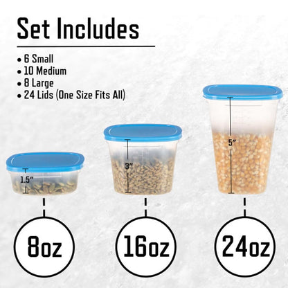 49 Piece Kitchen Containers Storage Set - 24oz, 16oz, and 8oz Plastic Food Storage Containers with Lids and Spinning Carousel for Kitchen Storage Organization, Meal Prep, or Leftovers by Chef Buddy