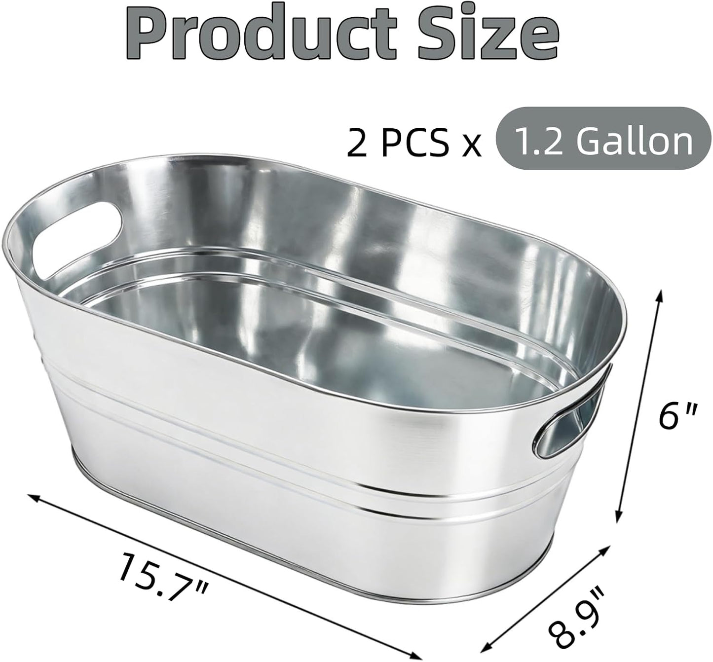 Dicunoy 2 Pack Ice Buckets Galvanized Tub, 1.2 Gallon Beverage Tubs for Parties, Metal Beer Drink Buckets with Handles, Wine Cooler Storage for Champagne Cocktails Bar Supplies