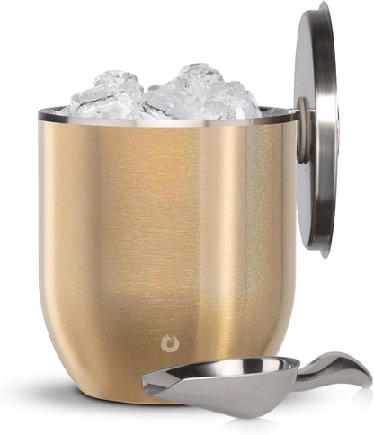 SNOWFOX Plus, Premium Vacuum Insulated Stainless Steel Ice Bucket with Lid/Scoop,Home Bar Accessories,Elegant Bartending Ice Bucket for Parties,Beautiful Outdoor Entertaining Supplies,3L,Natural Teak