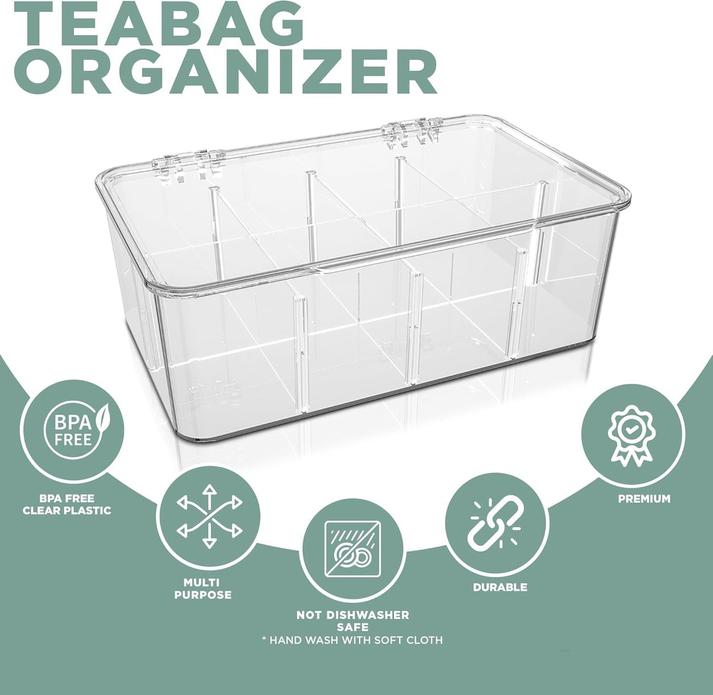 Utopia Home - Tea Bag Organizer With Lids, (2 Pack) Clear Pantry Storage Box - Stackable Partition Organizers or Holder With Lids For Drawers, Countertops, Fridge, Kitchen, Snack & Spice Organization