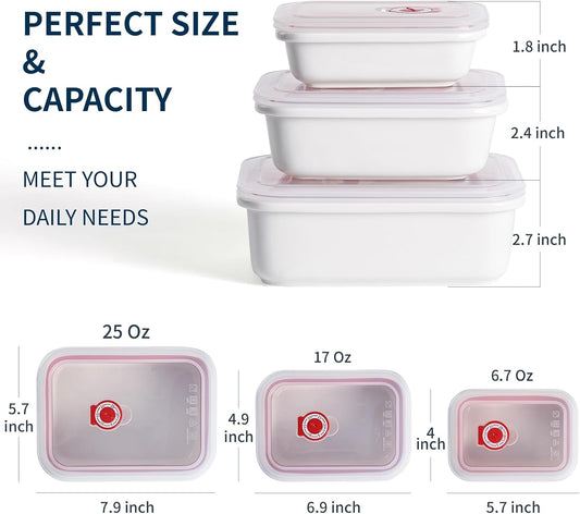 Dizada Ceramic Food Storage Containers with Lids Set of 3 - Porcelain Meal Prep Containers, Reusable Lunch Containers, Microwave Dishwasher Freezer Oven Safe