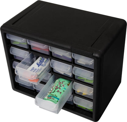 Akro-Mils 44-Drawer Plastic Drawer Storage Cabinet for Garage Organization, Bead Organizer, Building Bricks Storage, Teacher Toolbox, Makeup Organizer, 20" W x 6" D x 16" H, 10144 Black