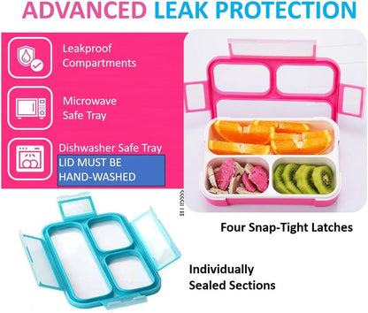 Small Snack Containers for Kids Toddlers - 3 Compartments (Set of 2) - Leak-Proof Reusable Boxes with Lids - BPA-Free Plastic Mini Bento Lunch Box - Holds 2 Cups Capacity (Pastel Blue+Teal Sparkle)