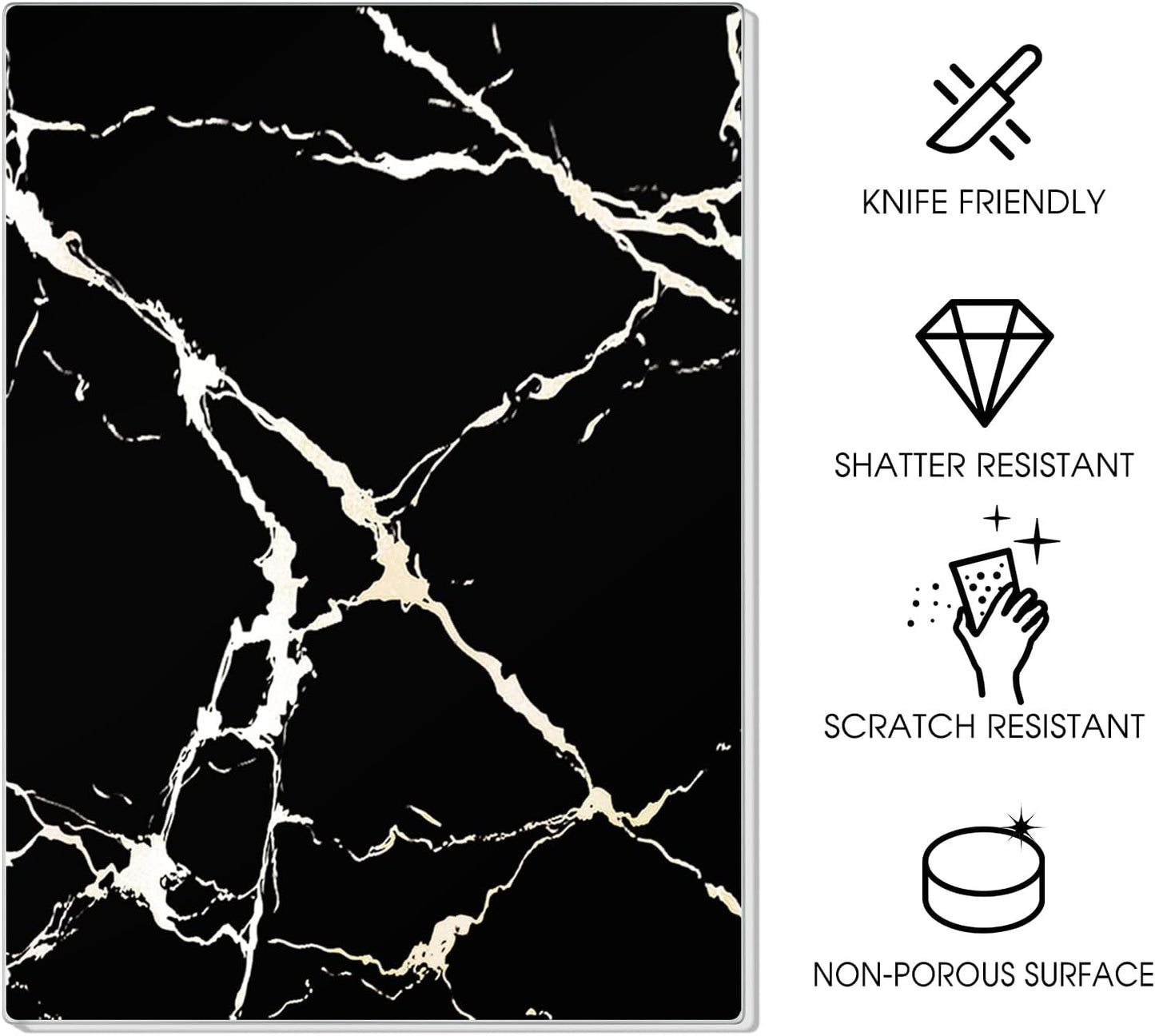 JAMBALAY Tempered Glass Cutting Boards for Kitchen, Gold 12"x8" & 16"x12" Glass Cutting Board Set with Marble Design, With Non Slip Foot, Shatter and Heat Resistant, Dishwasher Safe