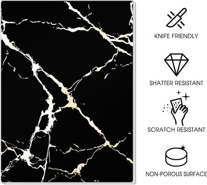 JAMBALAY Tempered Glass Cutting Boards for Kitchen, Gold 12"x8" & 16"x12" Glass Cutting Board Set with Marble Design, With Non Slip Foot, Shatter and Heat Resistant, Dishwasher Safe