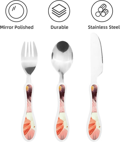 3-Piece Kids Silverware Set With Storage Case, Stainless Steel Reusable Children Safe Knife Spoon Fork Set Blue Active Girl Running Sunset Children Flatware Set For Kids Lunch Box - Colors A