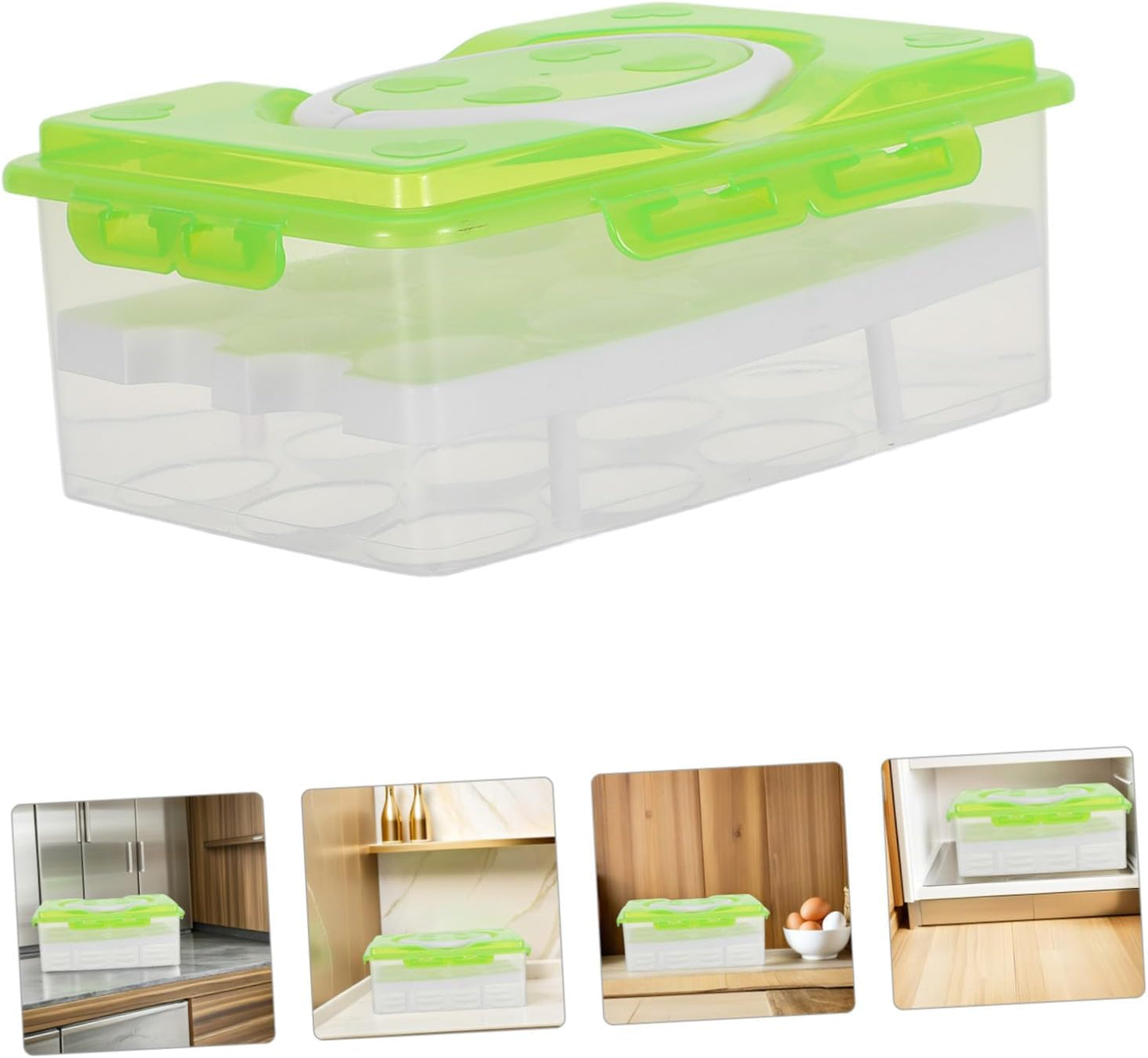 MAGICLULU 2 Layer Deviled Egg Carrier Deviled Egg Holder with Lid And Handle 24 Slots Portable Reusable for Refrigerator (green)