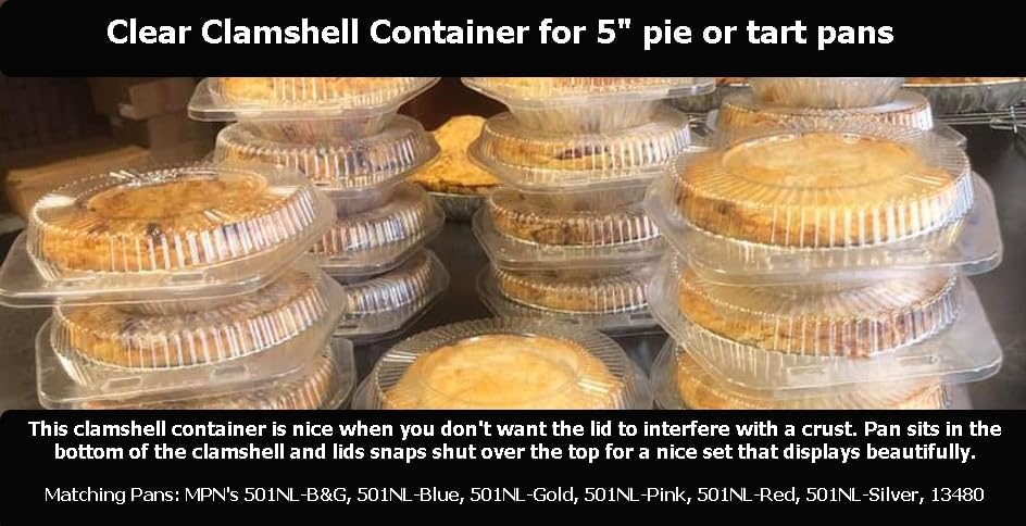 KitchenDance Disposable Plastic Pie Pans with Clear Clamshell Containers - 5 Inches Round Plastic Foil Individual Pot Pie Pans for Baking, Cooking, Preparing Food, Nonstick Pan #501-762, 25 Count Set