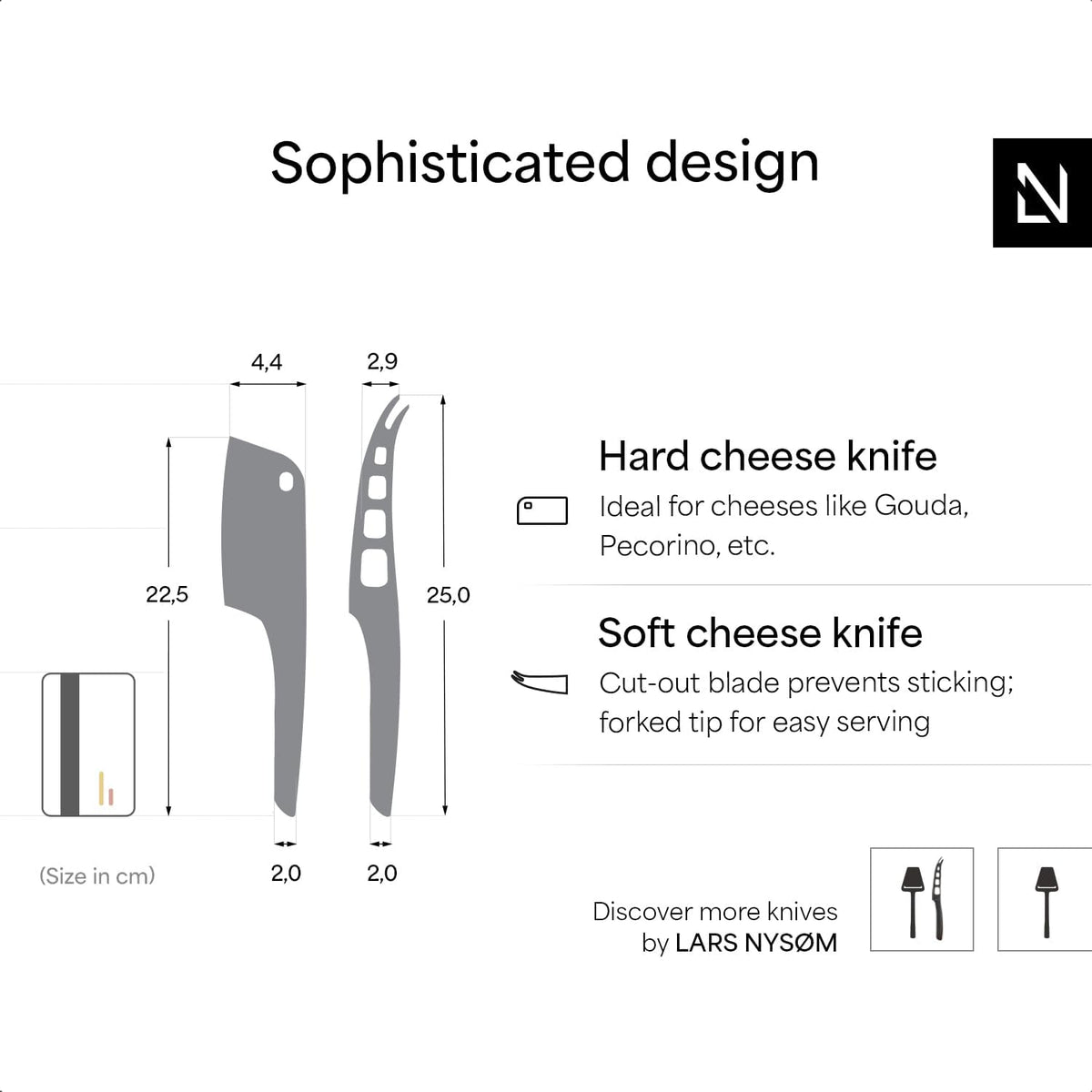 LARS NYSØM Cheese Knife Set Edge 2 pcs. I Cheese Knife Set Made of Stainless Steel I Premium Gift Box I Perfect as Christmas Gift (Carbon Black)