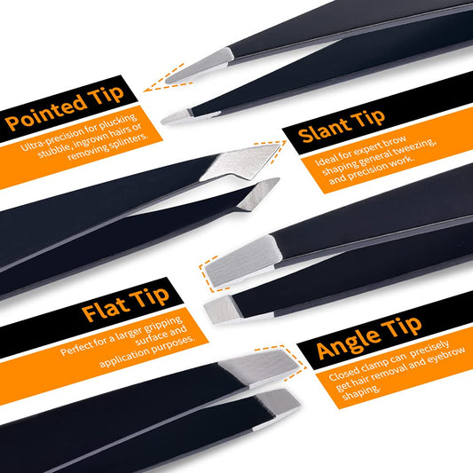 TsMADDTs Eyebrow Tweezers Set and Curved Scissor, Professional Stainless Steel Tweezers for Women and Men, Splinter and Ingrown Hair Removal