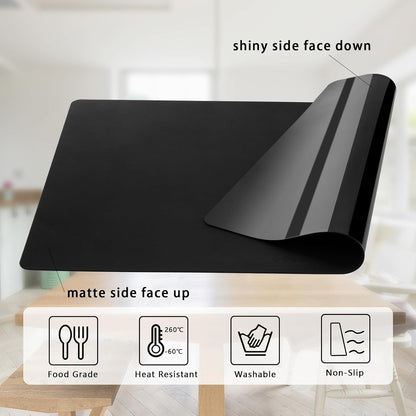 Silicone Placemats, Food-Grade Non-Slip Waterproof, Dining, Stain Resistant, Countertop Protector, Kitchen Counter Mat, Heat Resistant, Baking mat Dishwasher Safe (23.6"×15.7"-1pack, Black)