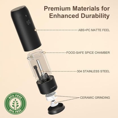 Ultrean Electric Salt and Pepper Grinder Set, Rechargeable,Matte Black