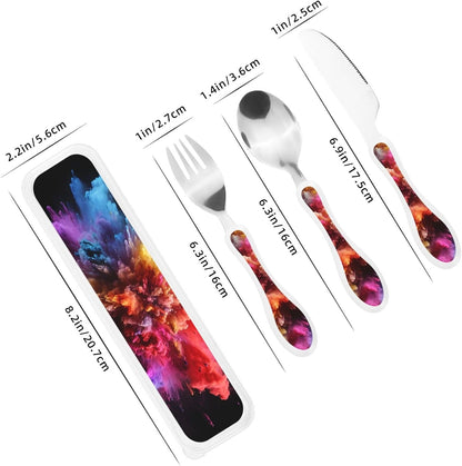 3-Piece Kids Silverware Set With Storage Case, Stainless Steel Reusable Children Safe Knife Spoon Fork Set Parrots On Branches Children Flatware Set For Kids Lunch Box
