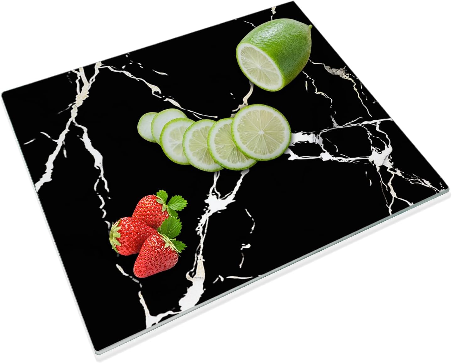 JAMBALAY Tempered Glass Cutting Boards for Kitchen, Gold 12"x8" & 16"x12" Glass Cutting Board Set with Marble Design, With Non Slip Foot, Shatter and Heat Resistant, Dishwasher Safe