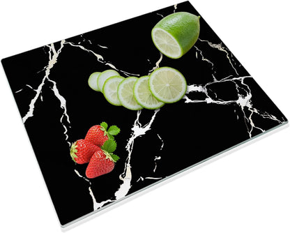 JAMBALAY Tempered Glass Cutting Boards for Kitchen, Gold 12"x8" & 16"x12" Glass Cutting Board Set with Marble Design, With Non Slip Foot, Shatter and Heat Resistant, Dishwasher Safe