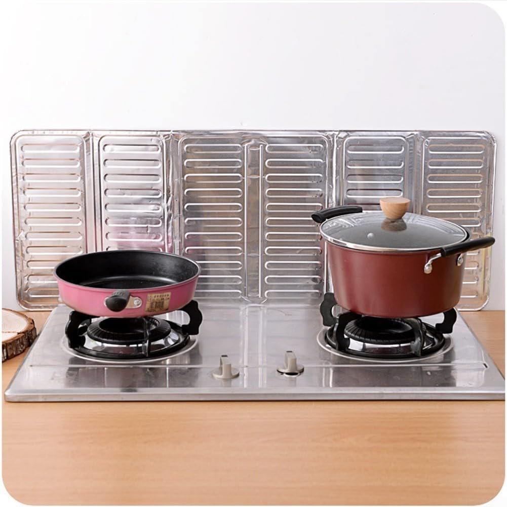 Aluminum Foil Cooking Frying Oil Splash Screen Cover with 3 Hinged Panels for Grease Protection, Fits Most Gas Stoves, Easy to Clean Kitchen Tool Guard